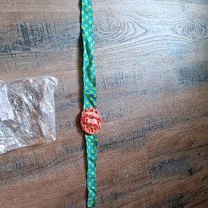 Eleanor Rose Turquoise Polka Dot Headband with Orange Flower